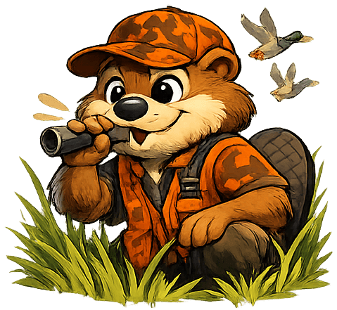 Bucky the beaver spotting ducks through a scope